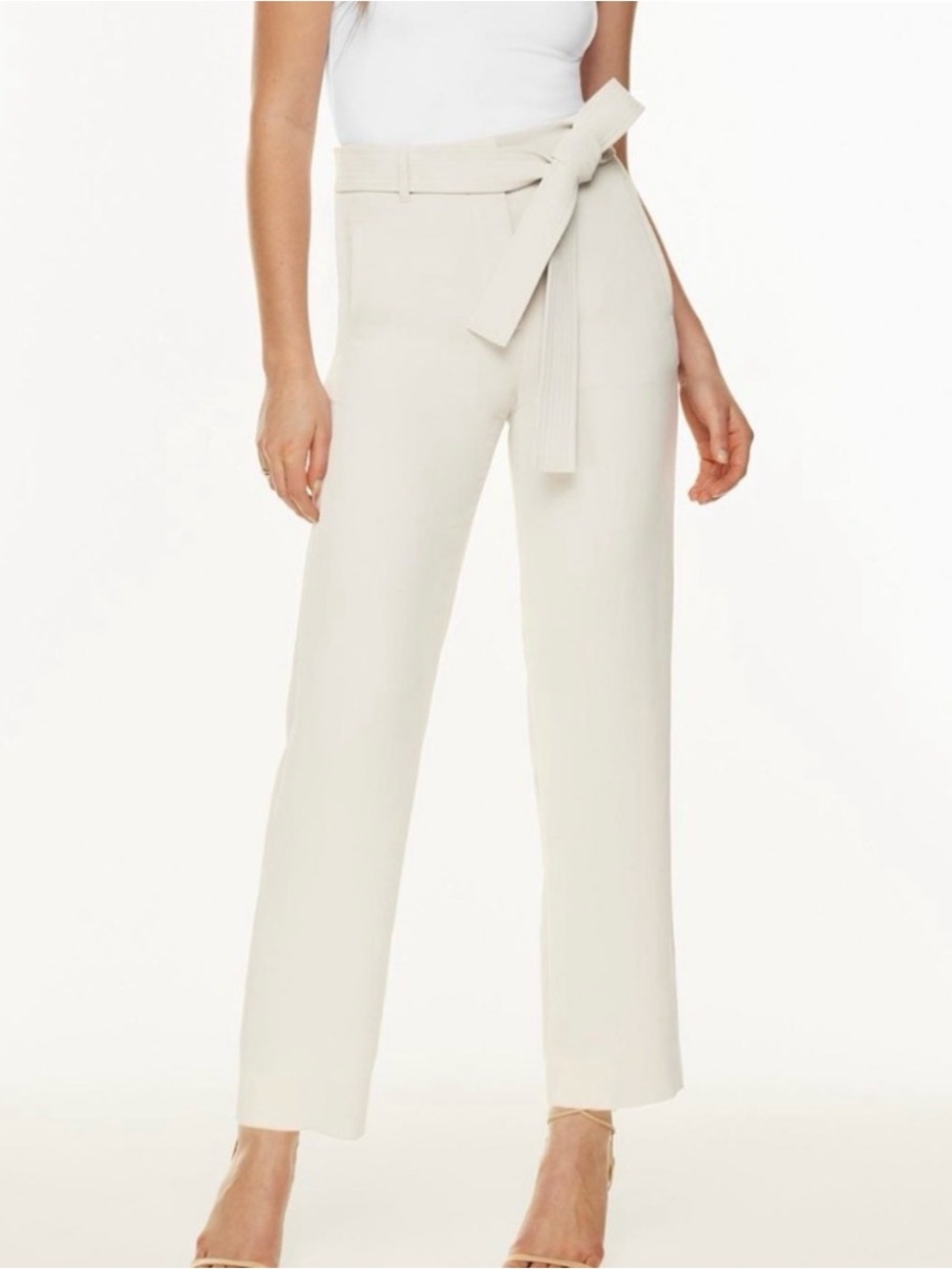 Aritzia Wilfred Light Birch High-Rise Tie-Front Straight Leg Pants